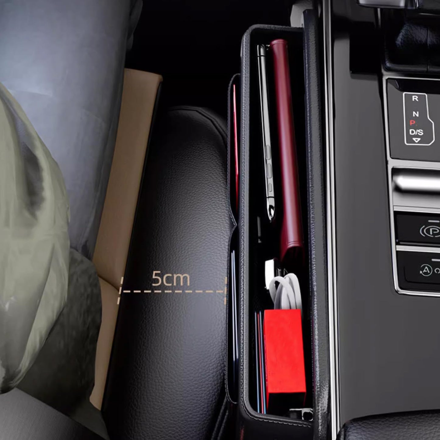 Car Seat Gap Filler Leather Car Box Seat Organizer and Storage Automotive Accessories with Pockets- Front Seats Car Adjustable Gap Filler for Phones, Glasses, Keys, Cards